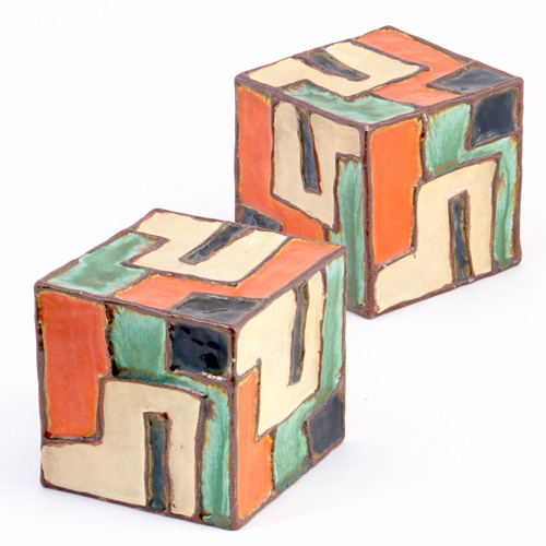 Appraisal: WIENER KUNST KERAMIK-KERAMOS Pair of ceramic bookends covered in polychrome