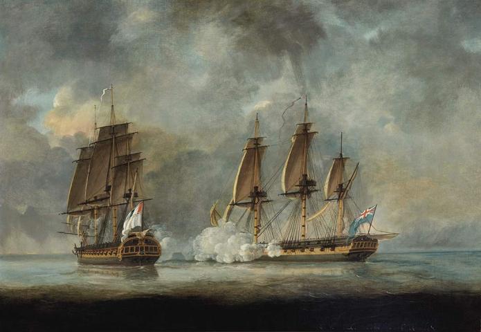 Appraisal: Thomas Yates British - Naval Engagement Oil on canvas x