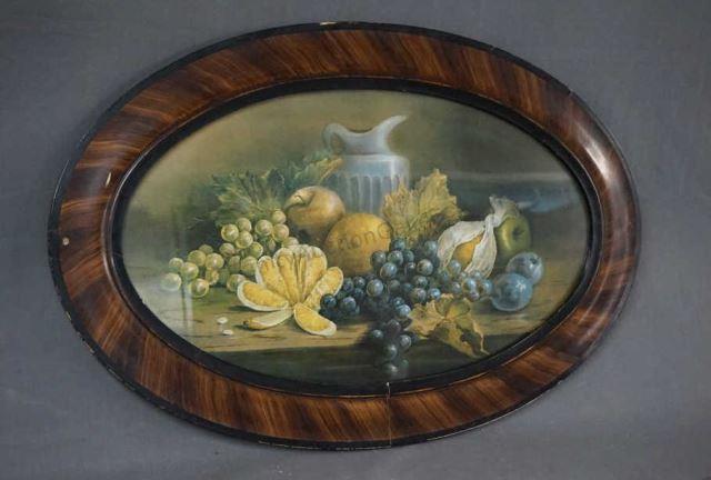 Appraisal: Vintage Tortoise Shell Oval Frame Fruits Print No artist name