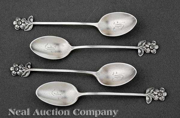 Appraisal: A Cased Set of American Aesthetic Sterling Silver Demitasse Spoons