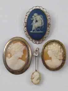 Appraisal: A jasper cameo marked Wedgwood set in yellow metal tests