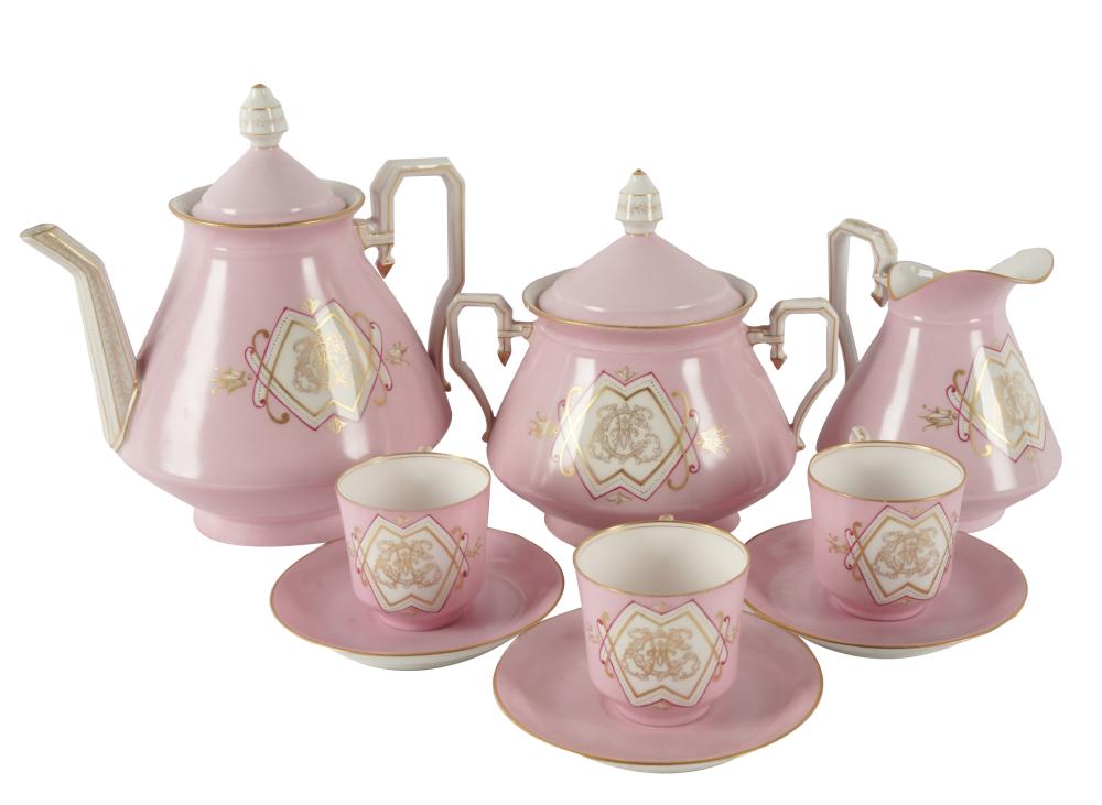 Appraisal: LIMOGES-STYLE PINK-GROUND PORCELAIN TEA SERVICEunmarked comprising a teapot high a