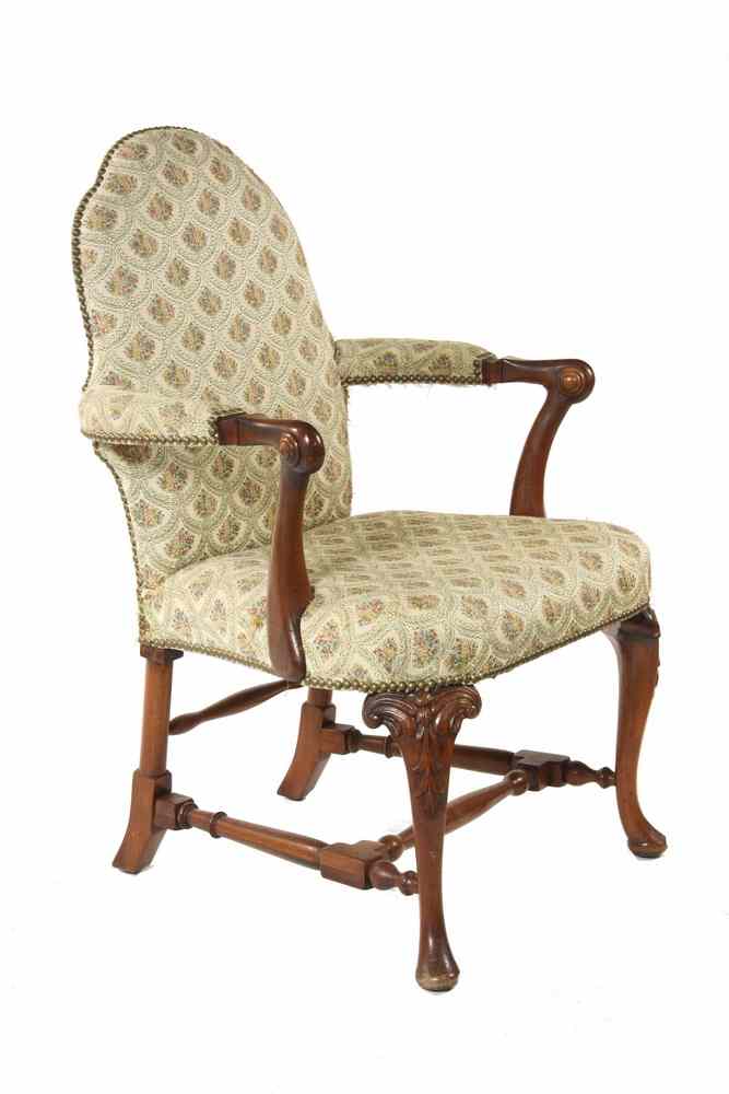 Appraisal: ARMCHAIR - Custom made mahogany armchair with upholstered back and