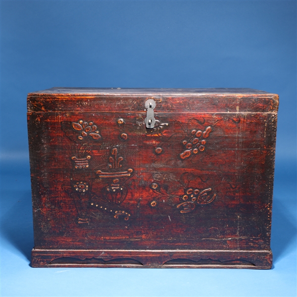 Appraisal: Antique Chinese wood blanket chest with some designs in high