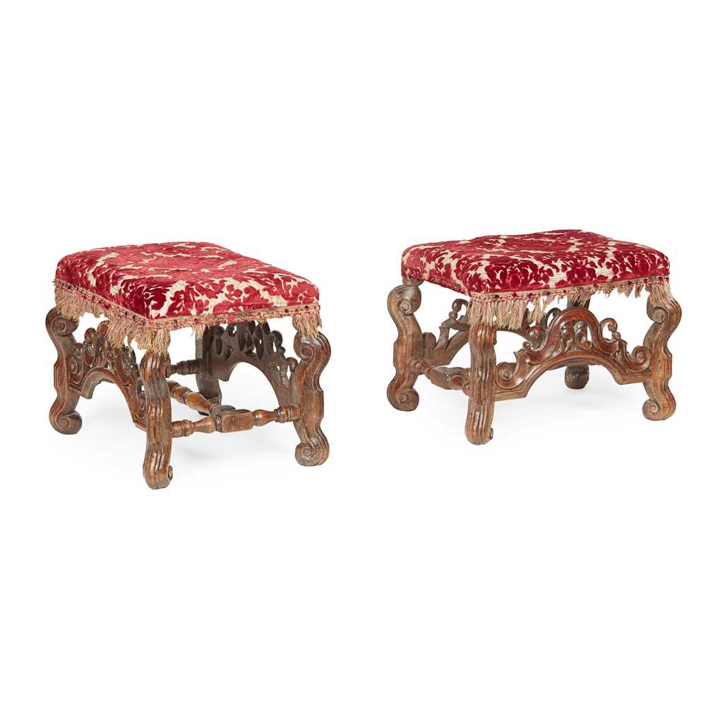 Appraisal: NEAR PAIR OF CHARLES II STYLE WALNUT STOOLS LATE TH