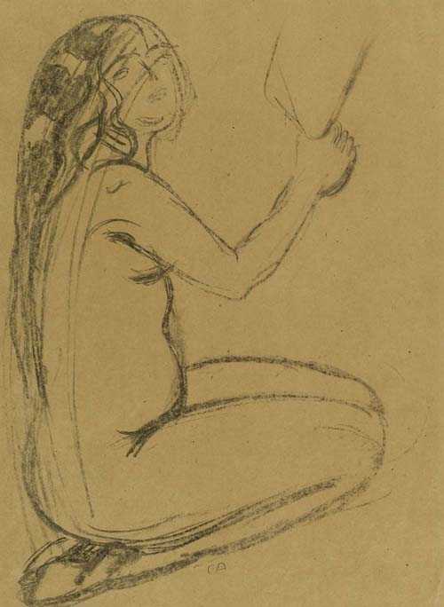 Appraisal: AMIET CUNO Solothurn - Oschwand Kneeling female nude Circa Charcoal