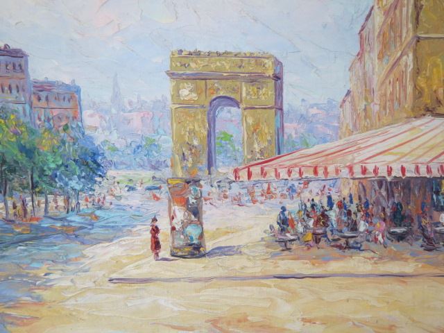 Appraisal: V Andres Paris street scene with cafe oil on board