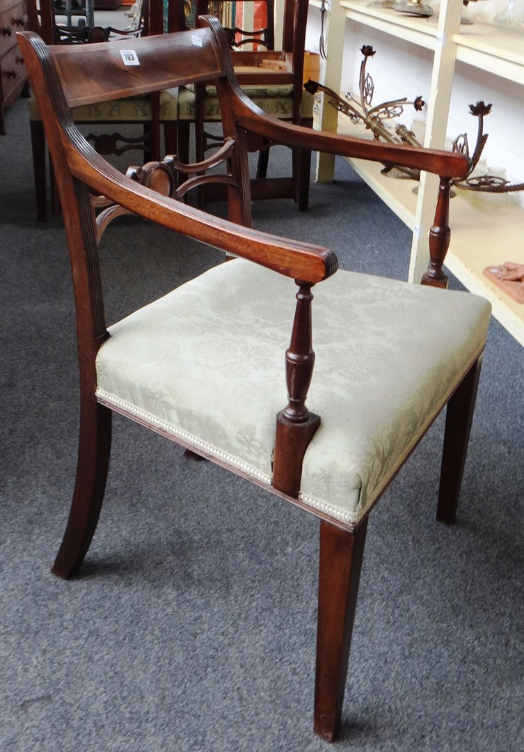 Appraisal: A set of five Regency mahogany dining chairs with reeded