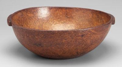 Appraisal: Fine burlwood bowl finely turned with integral handles probably ash