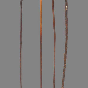 Appraisal: Four Folk Art Carved Canes th th Century three with