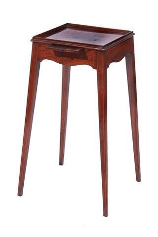 Appraisal: A GEORGIAN MAHOGANY INLAID SQUARE KETTLE STAND with slide shaped