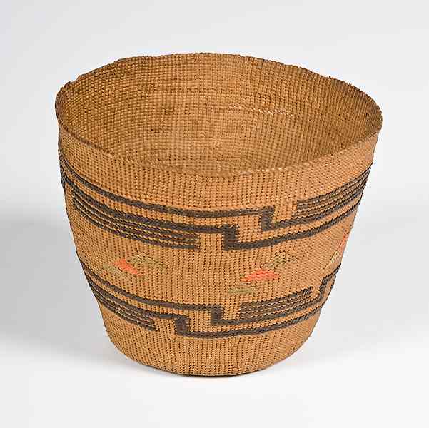 Appraisal: Tlingit Basket woven with meandering lines executed in brown orange