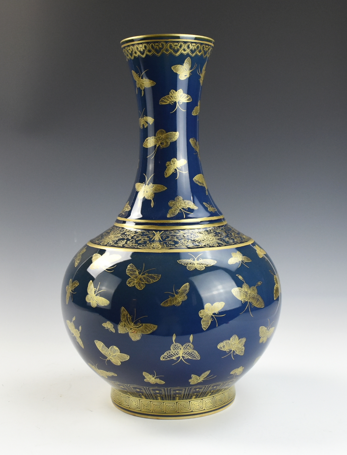 Appraisal: CHINESE GILT BLUE GLAZED BUTTERFLY VASE Guangxu Mark painted in