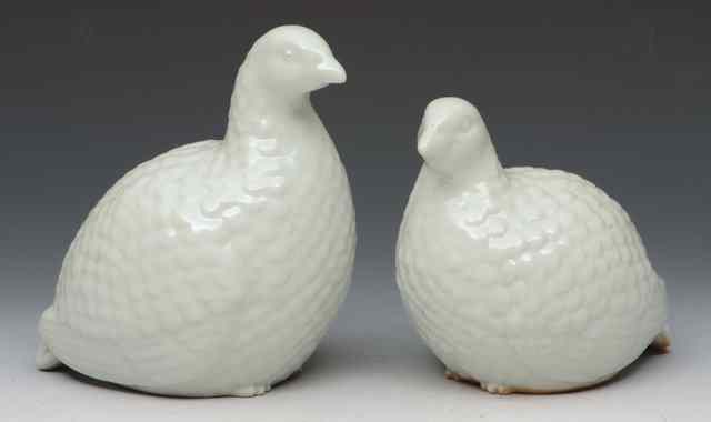 Appraisal: TWO CHINESE BLANC DE CHINE MODELS OF QUAILS largest