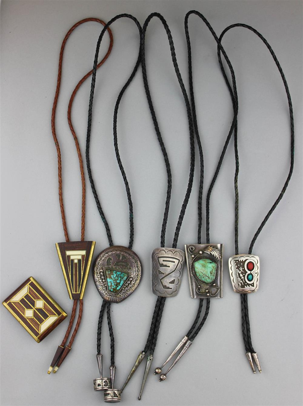 Appraisal: ADORNMENT GROUP MOST NAVAJO AND HOPI five bolo ties together