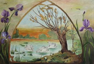 Appraisal: French Art Nouveau Painting French Art Nouveau Painting Swans In