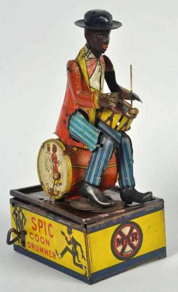 Appraisal: Tin Litho Marx Spic Drumming Wind-Up Toy American Working All