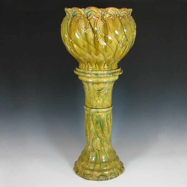 Appraisal: Very large blended glaze jardiniere and pedestal with yellow and