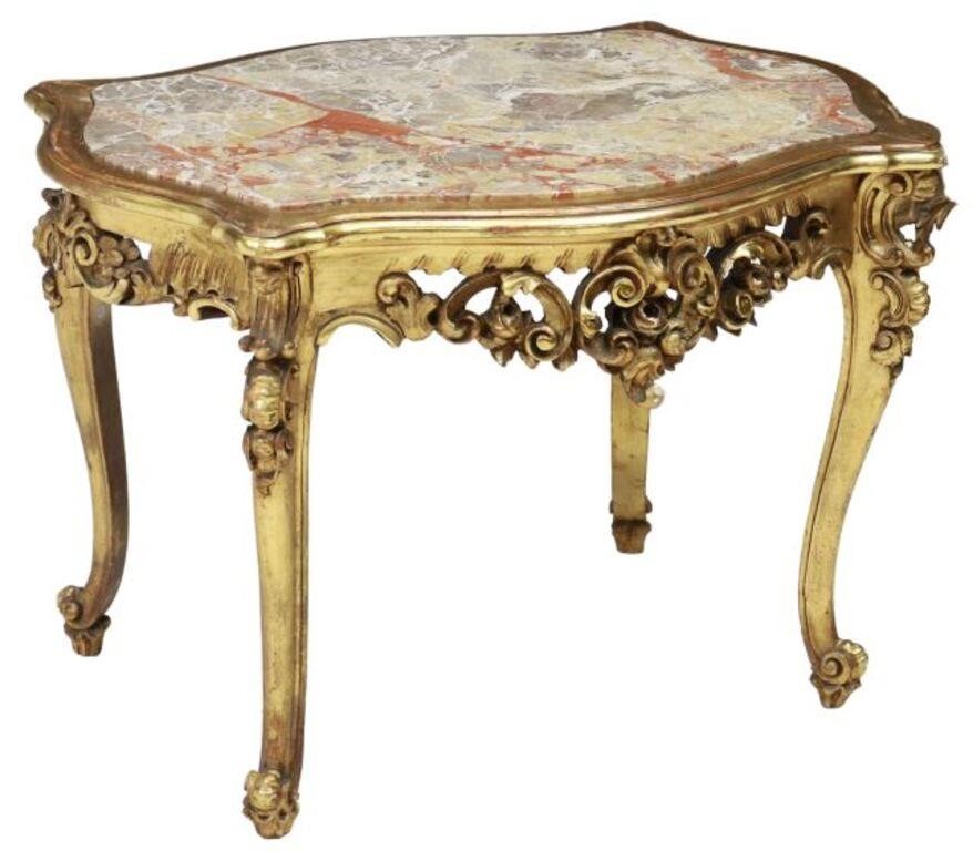 Appraisal: Italian Louis XV style giltwood table th c inset marble