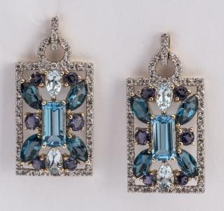 Appraisal: Topaz iolite aqua diamond k earrings l Pair of topaz