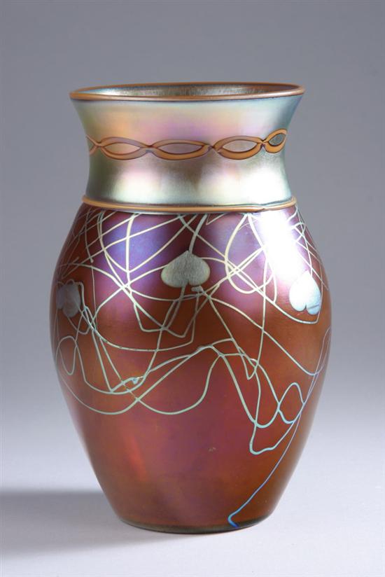 Appraisal: STEUBEN AURENE ART GLASS VASE marked Aurene Iridescent amber glass