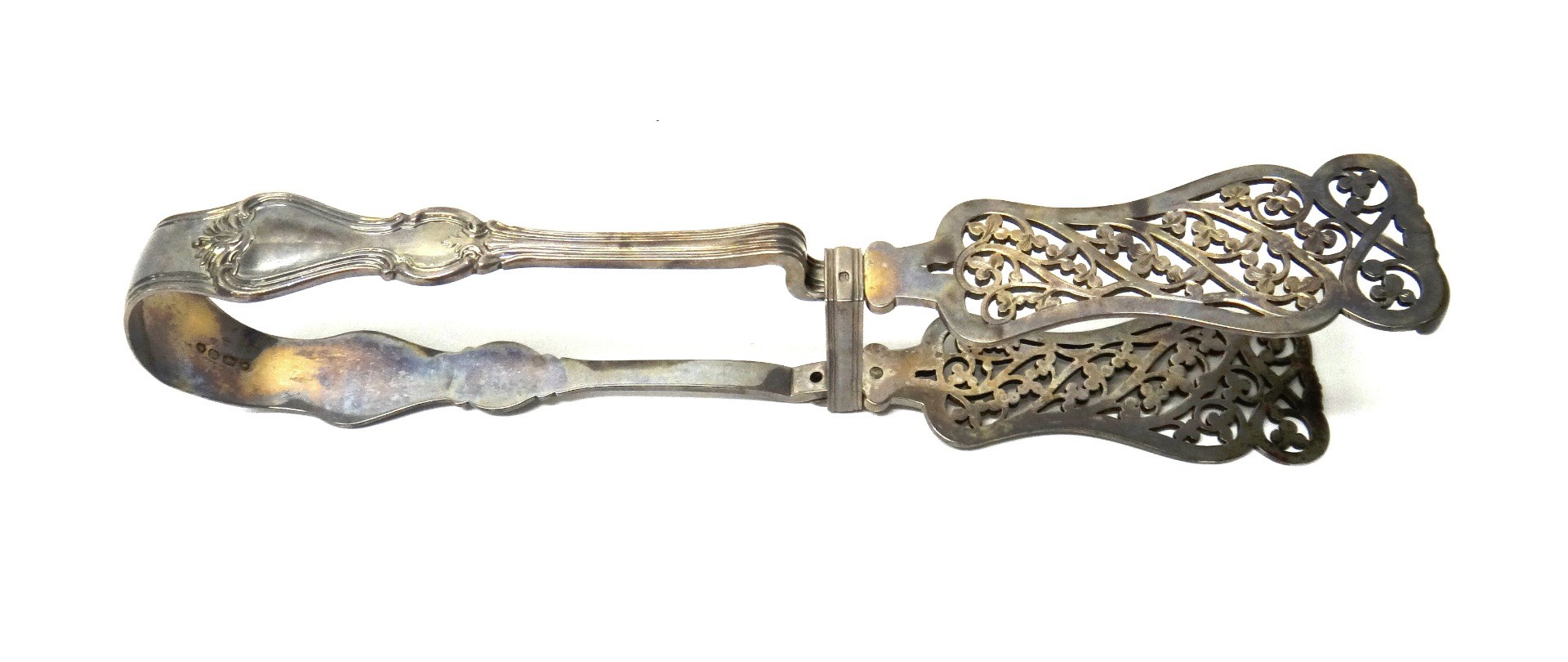 Appraisal: A pair of Victorian silver asparagus serving tongs London weight