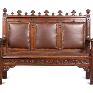 Appraisal: A Gothic Revival Oak Settee Circa Height x width x