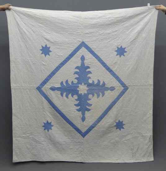 Appraisal: C ' s blue and white abstract star quilt ''