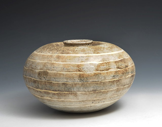 Appraisal: Yuriko Hill Japanese - Vasemottled glaze with cream bandsincised potter's