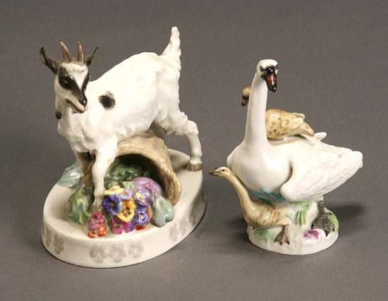 Appraisal: Two Meissen Figures of a Billy Goat and a Swan