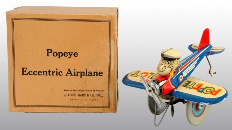 Appraisal: Marx Popeye Eccentric Airplane Toy in Orig Box Description Circa