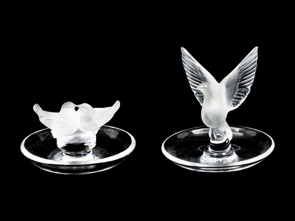 Appraisal: Two Lalique Molded and Frosted Glass Ring Trays Height of