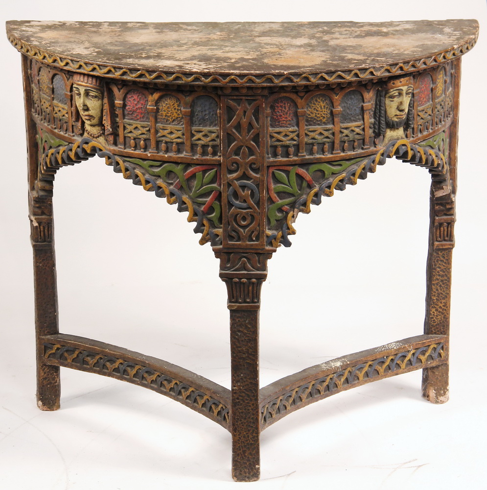 Appraisal: CONSOLE TABLE - Plaster Over Wood Egyptian Revival Demilune Console