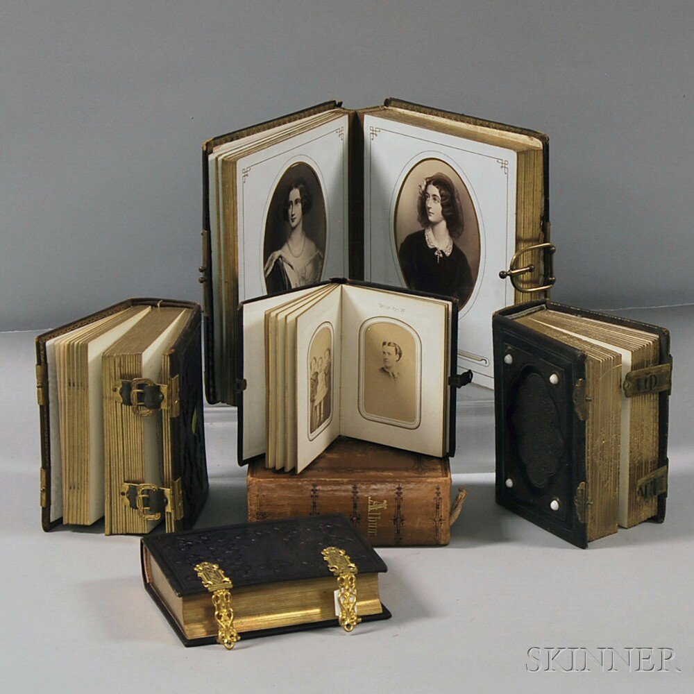 Appraisal: Six th Century Portrait Photograph Albums one with cartes-de-visite of