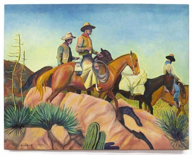 Appraisal: Unframed oil on stretched canvas Desert Riders signed lower left