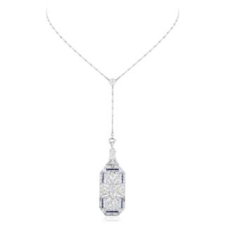 Appraisal: An Art Deco Diamond and Sapphire Pendant Pin with Chain