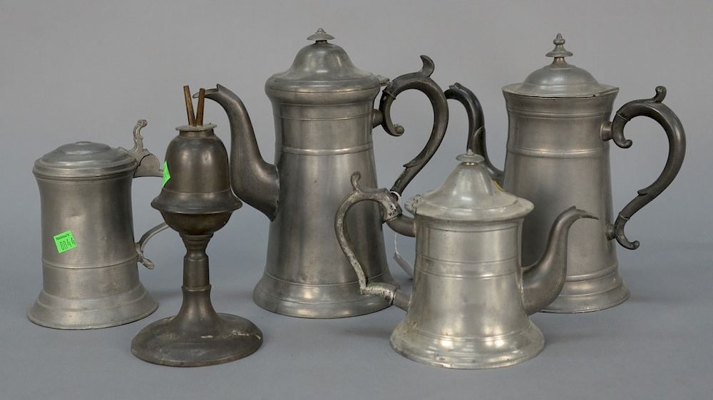 Appraisal: Four piece pewter lot to include three teapots one marked