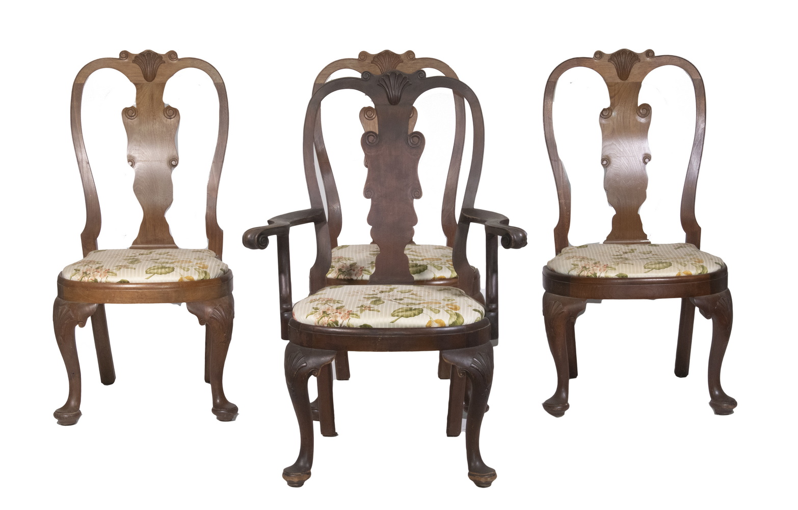 Appraisal: SET OF REPLICA QUEEN ANNE DINING CHAIRS ARM SIDE Circa