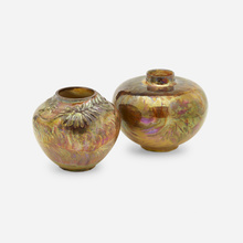 Appraisal: Theophilus A Brouwer for Middle Lane Pottery FLAME-PAINTED VASES SET