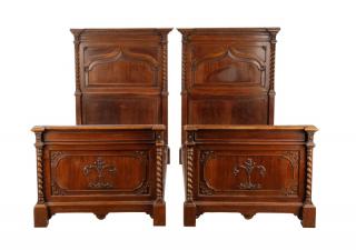 Appraisal: Pair Walnut Renaissance Revival Twin Beds American th century A