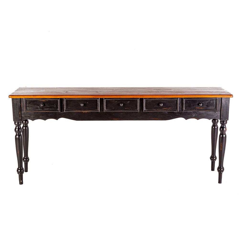 Appraisal: Pine Country Distressed Sofa Table With five small drawers having