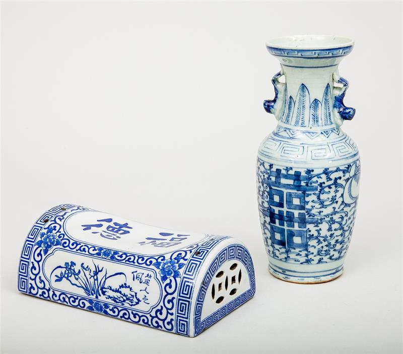 Appraisal: Chinese Blue and White Porcelain Pillow and a Chinese Blue