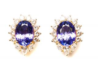 Appraisal: k Yellow Gold Tanzanite Diamond Earrings A pair of k