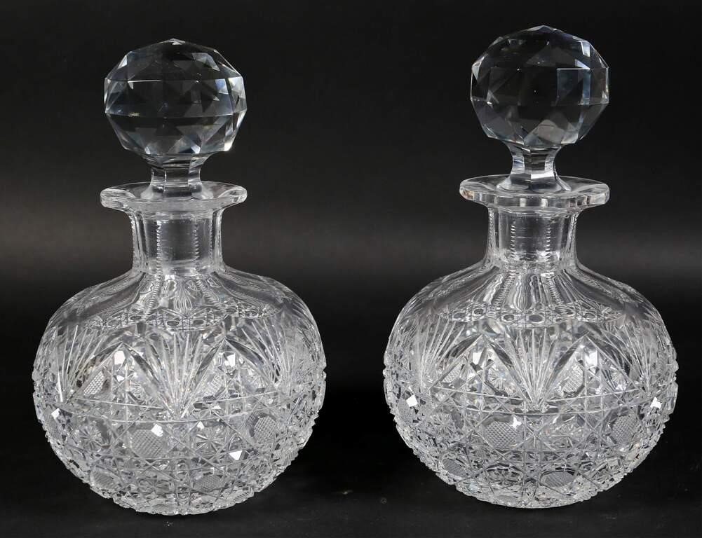 Appraisal: PAIR OF CUT GLASS DECANTERSPair of cut glass decanters Chips