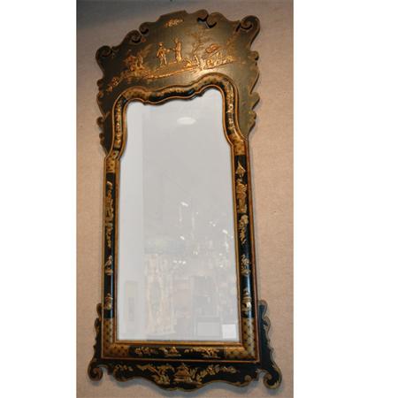 Appraisal: George II Style Chinoiserie Decorated Black Painted Mirror Estimate -