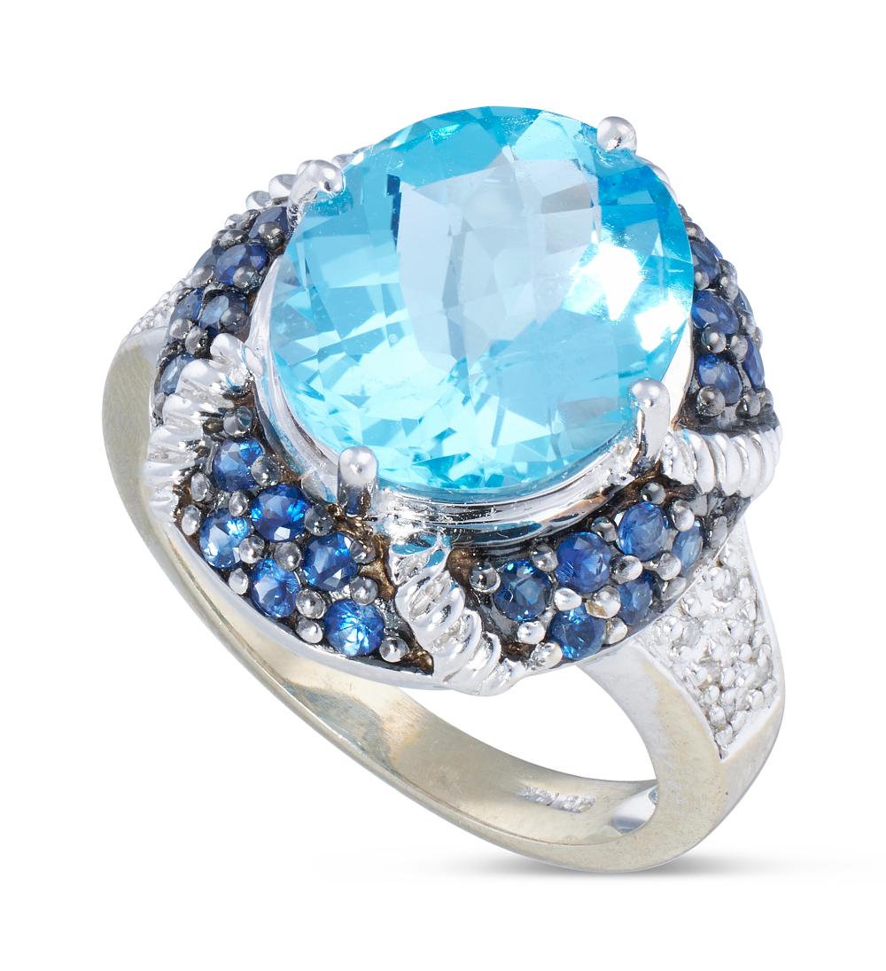 Appraisal: BLUE TOPAZ SAPPHIRE DIAMOND AND KT WHITE GOLD RING APPROX