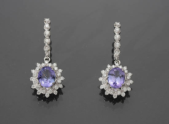 Appraisal: Pair of -Karat White-Gold Tanzanite and Diamond Earrings Each suspending