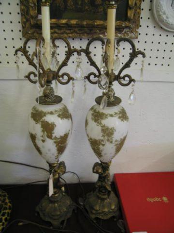 Appraisal: Pair of Italian Figural Bronzed Lamps art glass trim cut