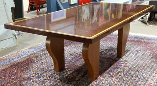 Appraisal: Art Deco Emile-Jacques Ruhlmann style dining table executed in mahogany