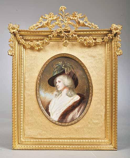 Appraisal: A Continental Miniature Portrait on Ivory A Lady Wearing Fur-Trimmed